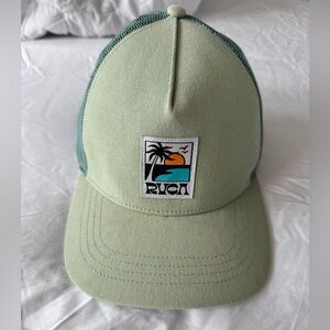 RVCA Light Green and Teal Trucker Hat with Sunset Patch
